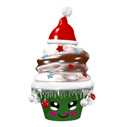 Cupcake Sticker mit Weihnachtsmütze und Weihnachtskugeln