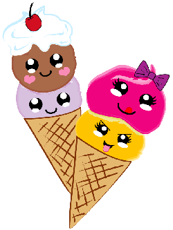 zwei Kawaii Eis im Hörnchen mit drei Eiskugeln