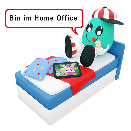 Osterei im Bett mit dem Text - bin im Homeoffice