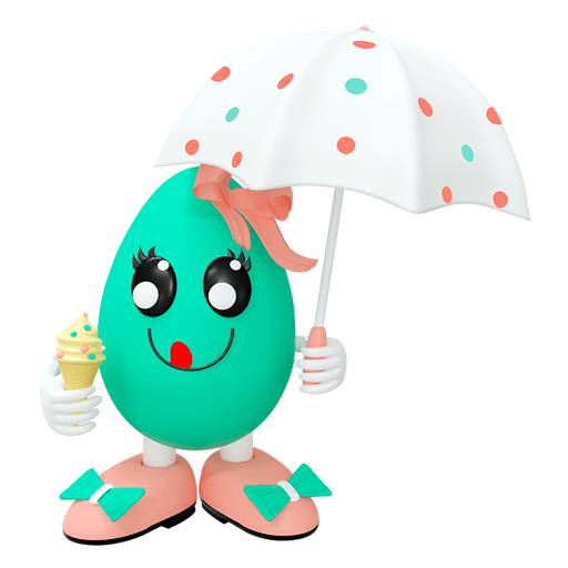 niedliches Ei mit Sonnenschirm und Eis