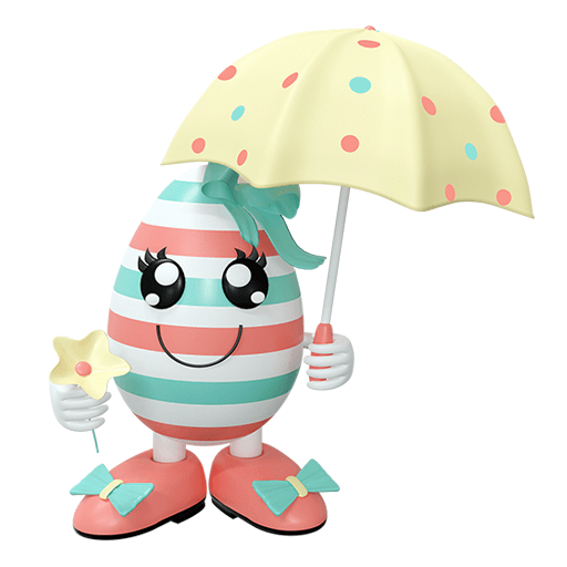 gestreiftes Osterei mit Sonnenschirm und Blümchen